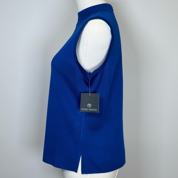 Ming Wang Sleeveless Top Bright Blue High Collar Women’s Size PM Petite Medium - Picture 3 of 11